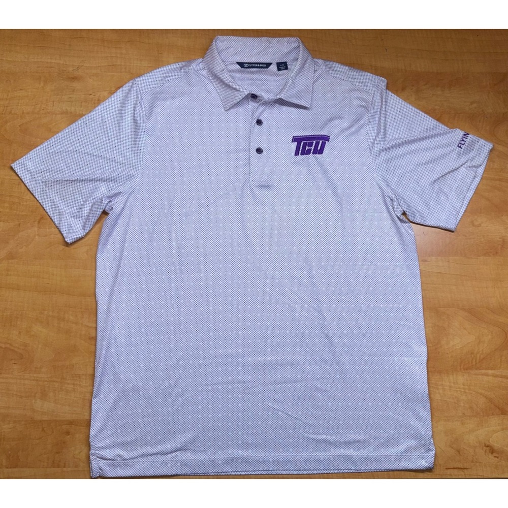 Cutter & Buck TCU Horned Frogs Flying T Club Polo Shirt Mens Large White Purple